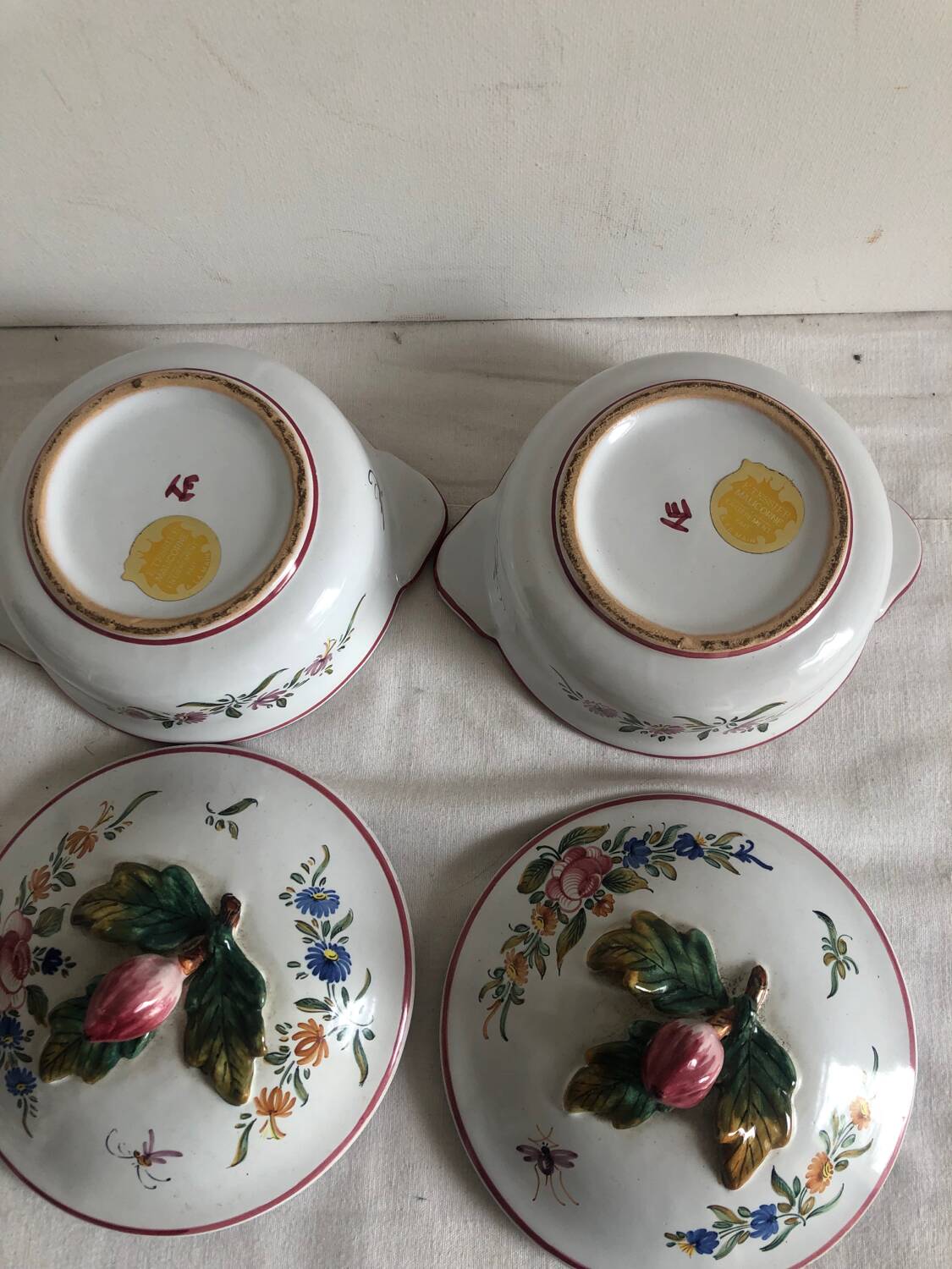 Lot of ceramic pieces Emile Tessier Malicorne sugar bowl candy dish
