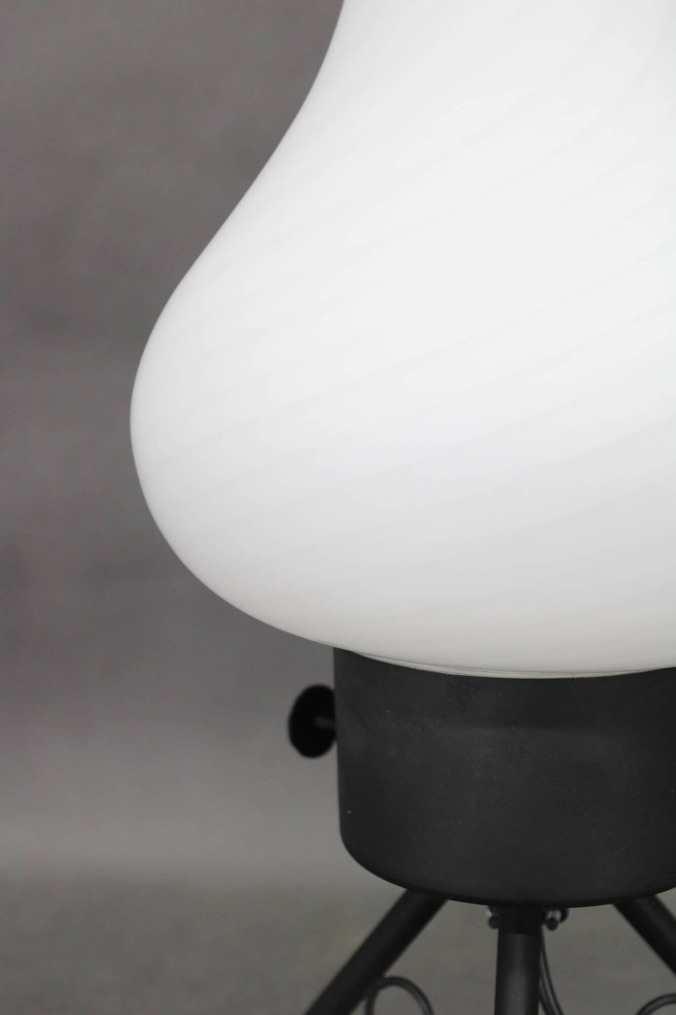1960s Czech mid-century table lamp with sculptural glass shade and metal tripod