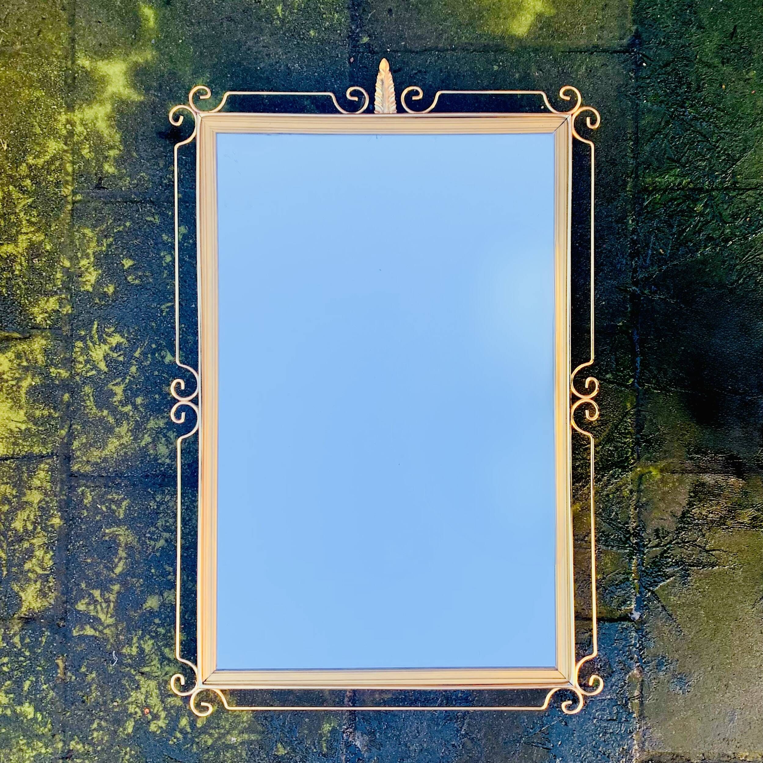 Hollywood Regency Gold Brass Wall Mirror - 70 x 46 cm