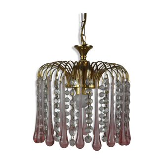 chandelier glass stamps, pink glass drops.
