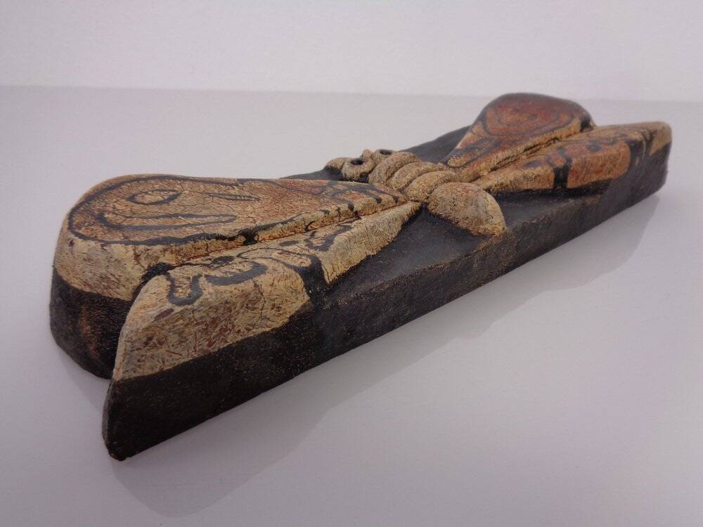 Studio ceramic butterfly wall plaque by Gerhard Liebenthron, Germany, 1982.