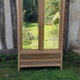 Armoire à glaces 2 portes 1 tiroir style art déco Chêne bois brut