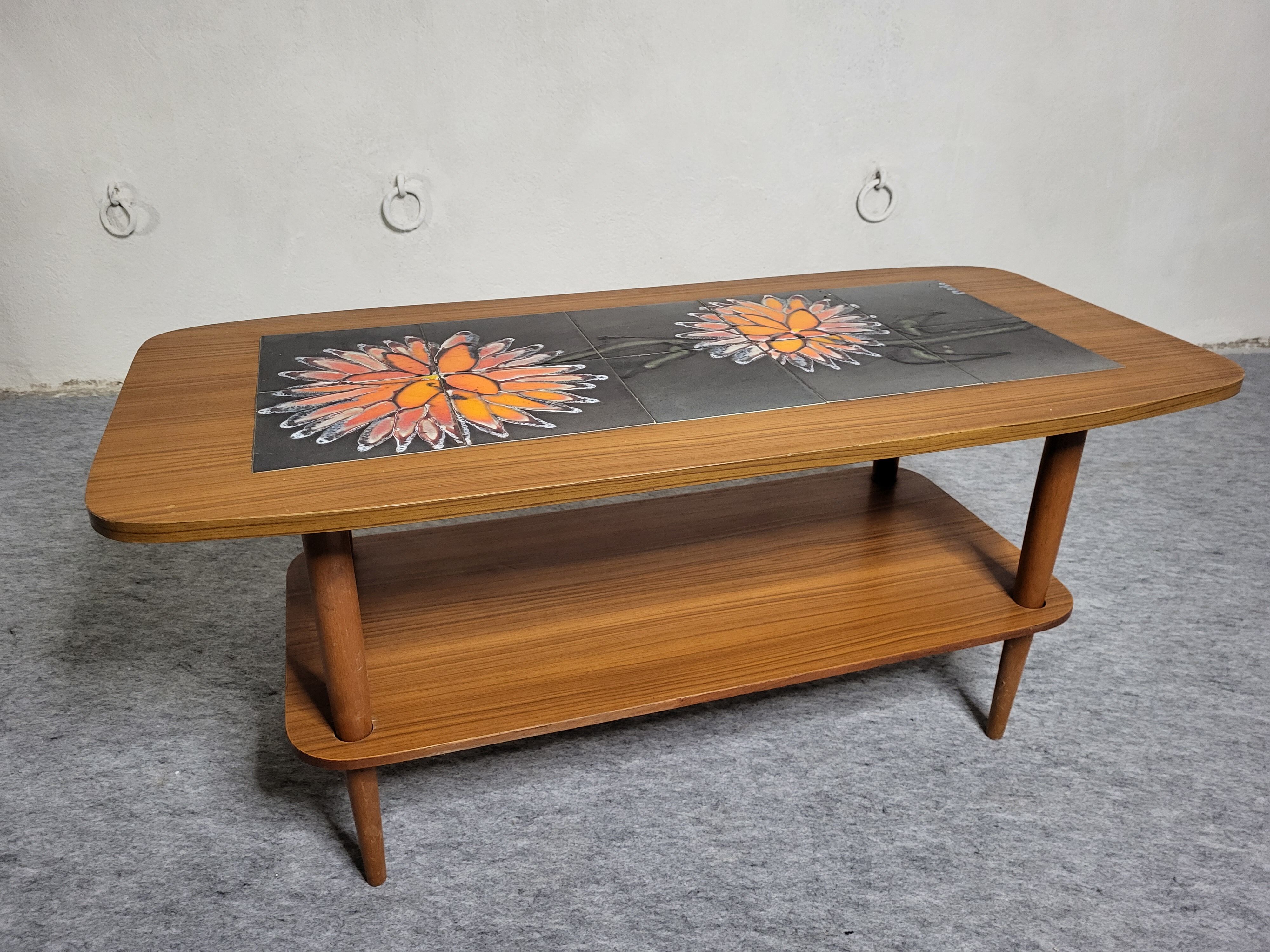 Coffee table 60s-70s scandinavian style tiles vallauris