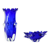 Cobalt Blue Art Glass Set By Jaroslav Taraba For Lednické Rovne, Czechoslov