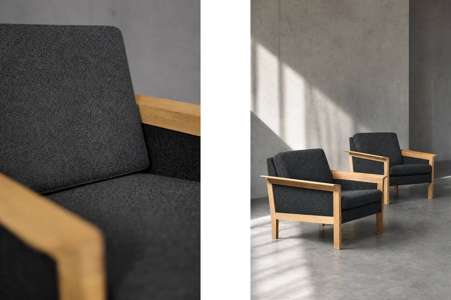 Vintage Mid-Century Danish Modern Oak & Felt Lounge Chairs, 1960s, Set of 2