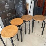 Series of 4 metal and wood school stools