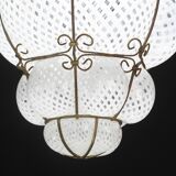 Amazing large Venetian lantern in Murano reticello glass, 1940s