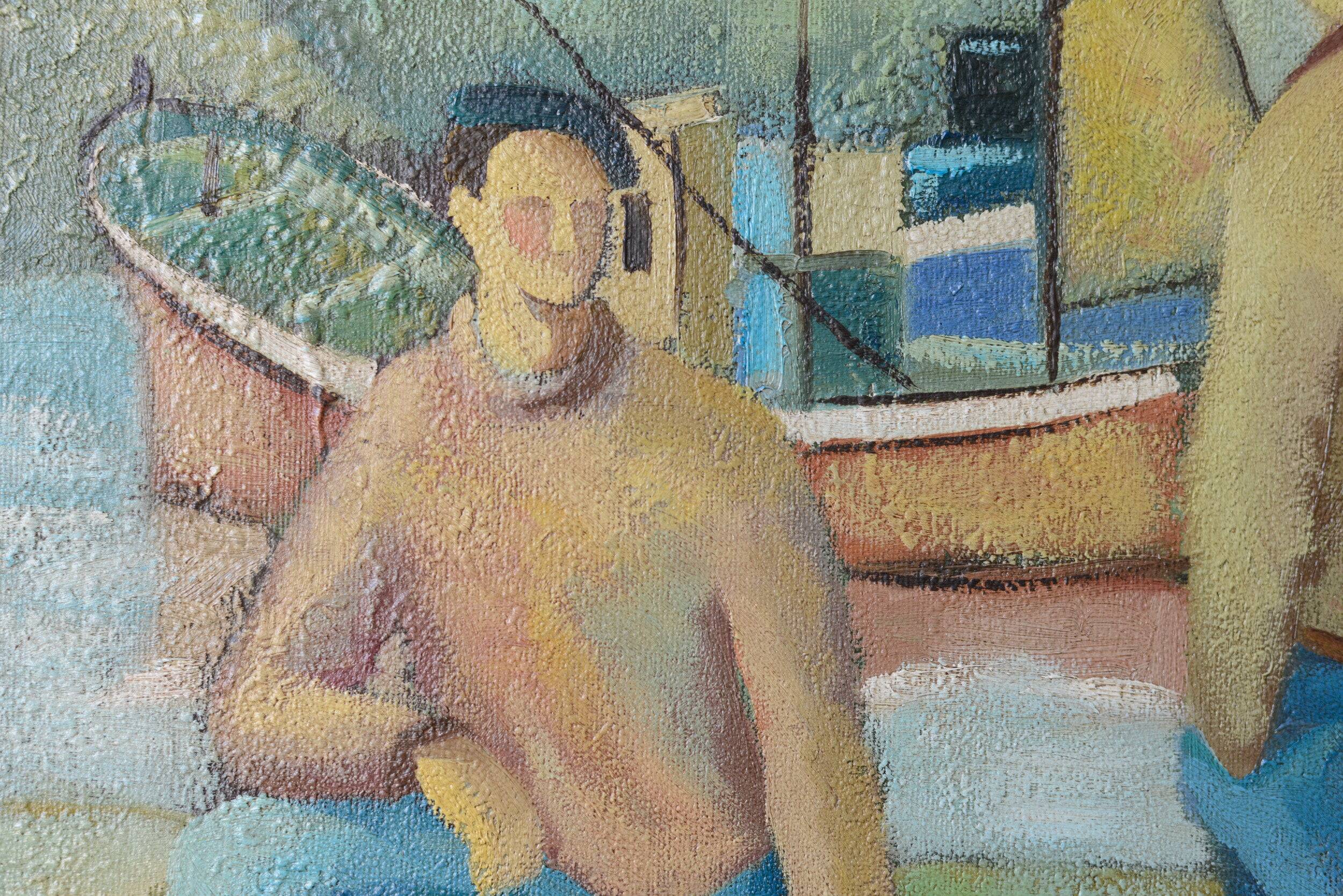 Two fishermen - cubist influenced oil - jose ramon arostegui