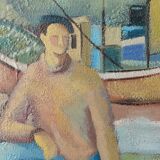 Two fishermen - cubist influenced oil - jose ramon arostegui