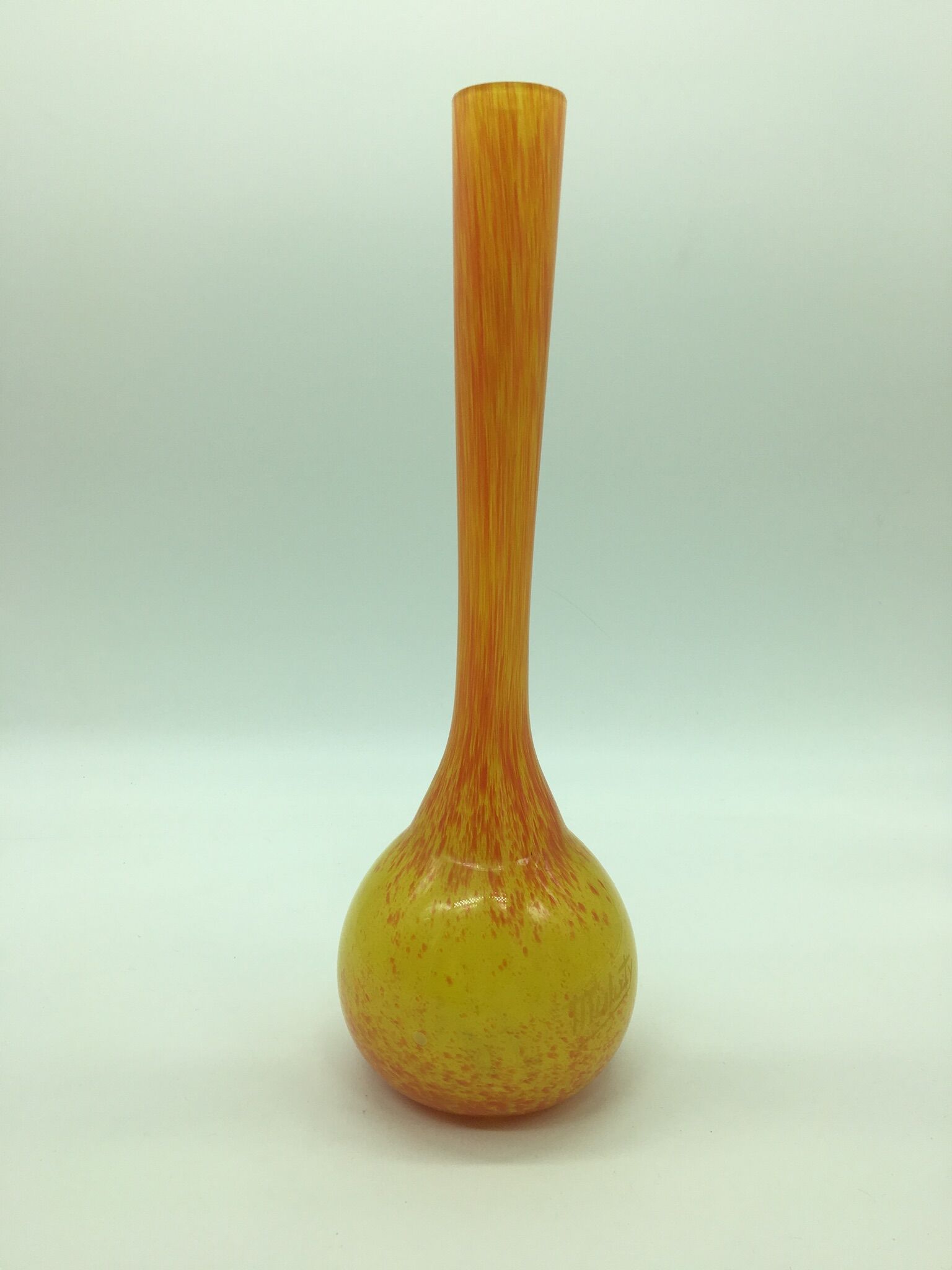 Vintage orange and yellow soliflore vase, signed