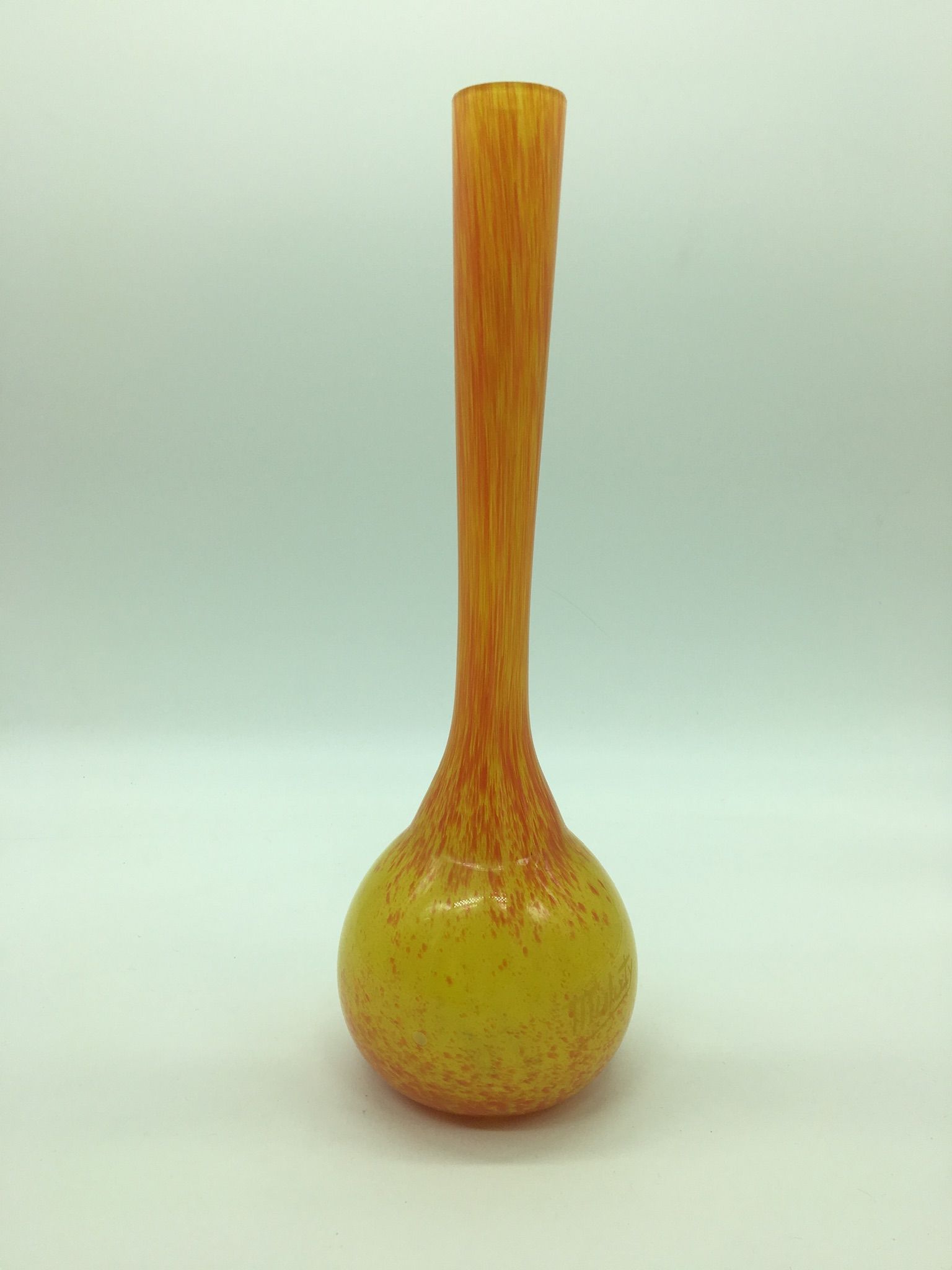 Vintage orange and yellow soliflore vase, signed
