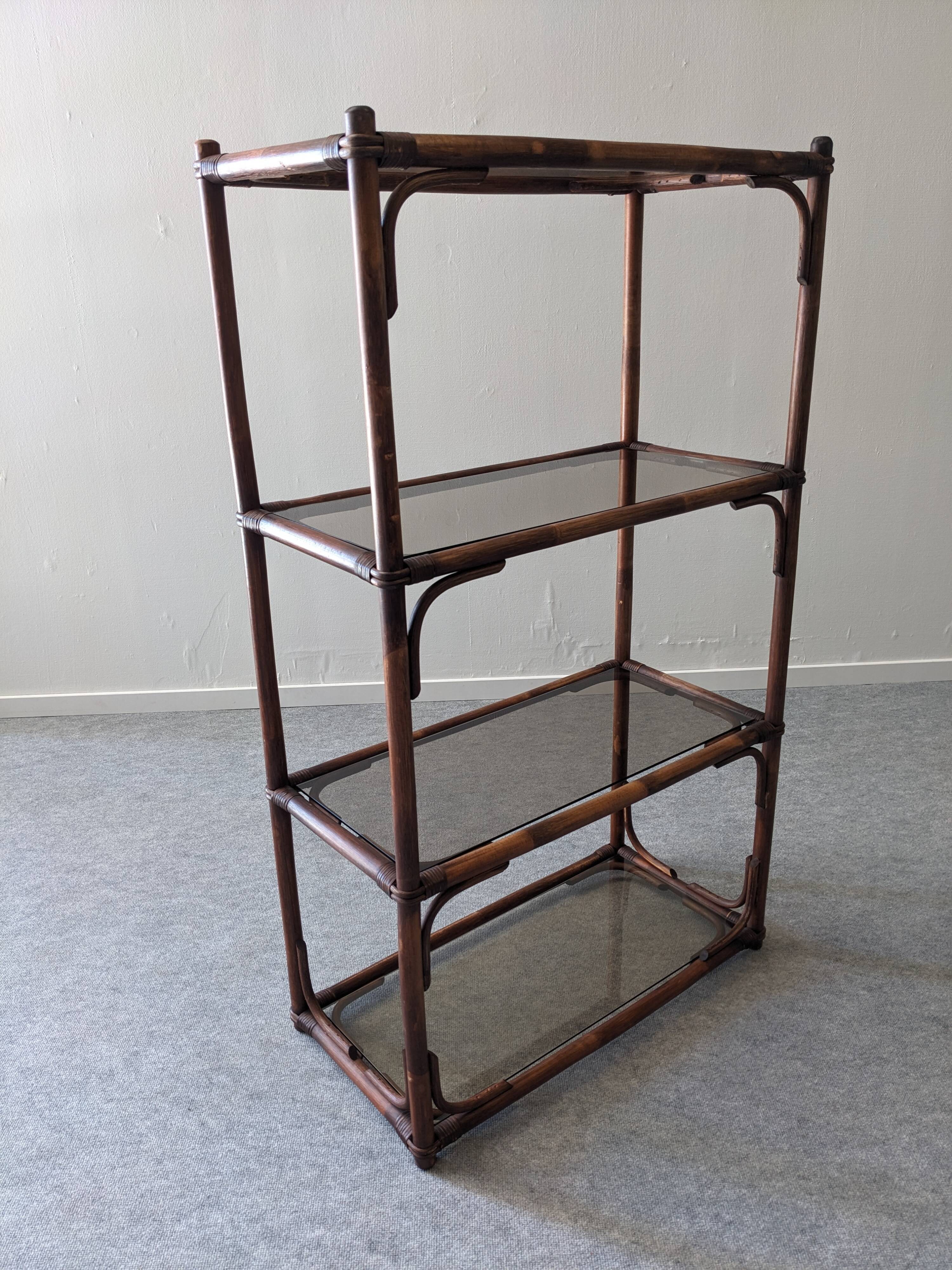 Bamboo shelf with tinted glass, France circa 1970.