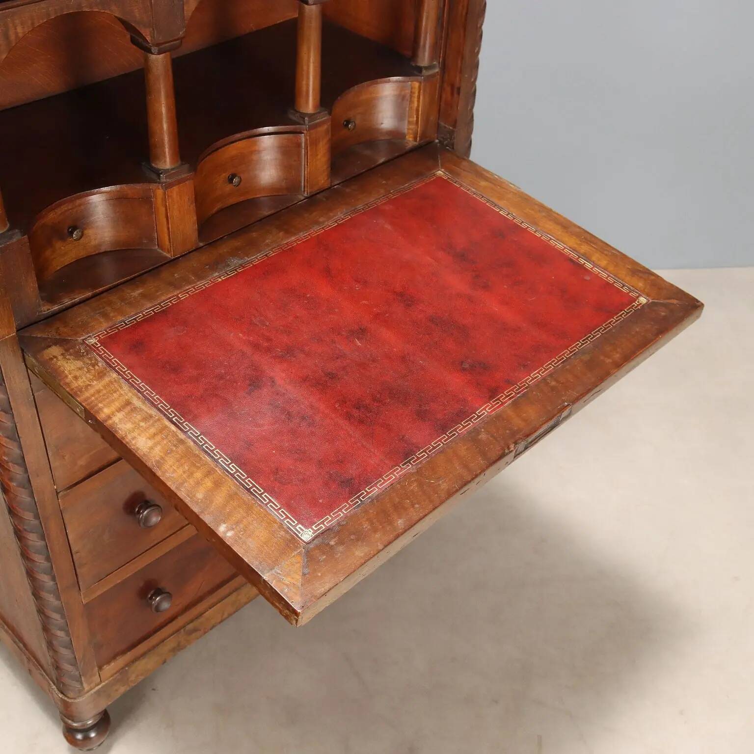 Antique mahogany secretary with leather, Italy, 19th century