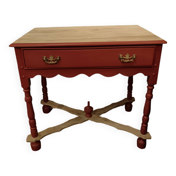 Table d'appoint ou console en bois terracotta avec tiroir
