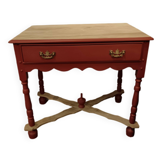 Side table or console with wood and terracotta drawer