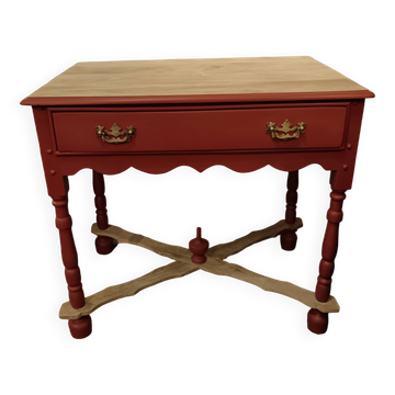 Side table or console with wood and terracotta drawer