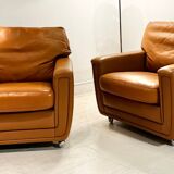 Pair of cognac leather armchairs 1970