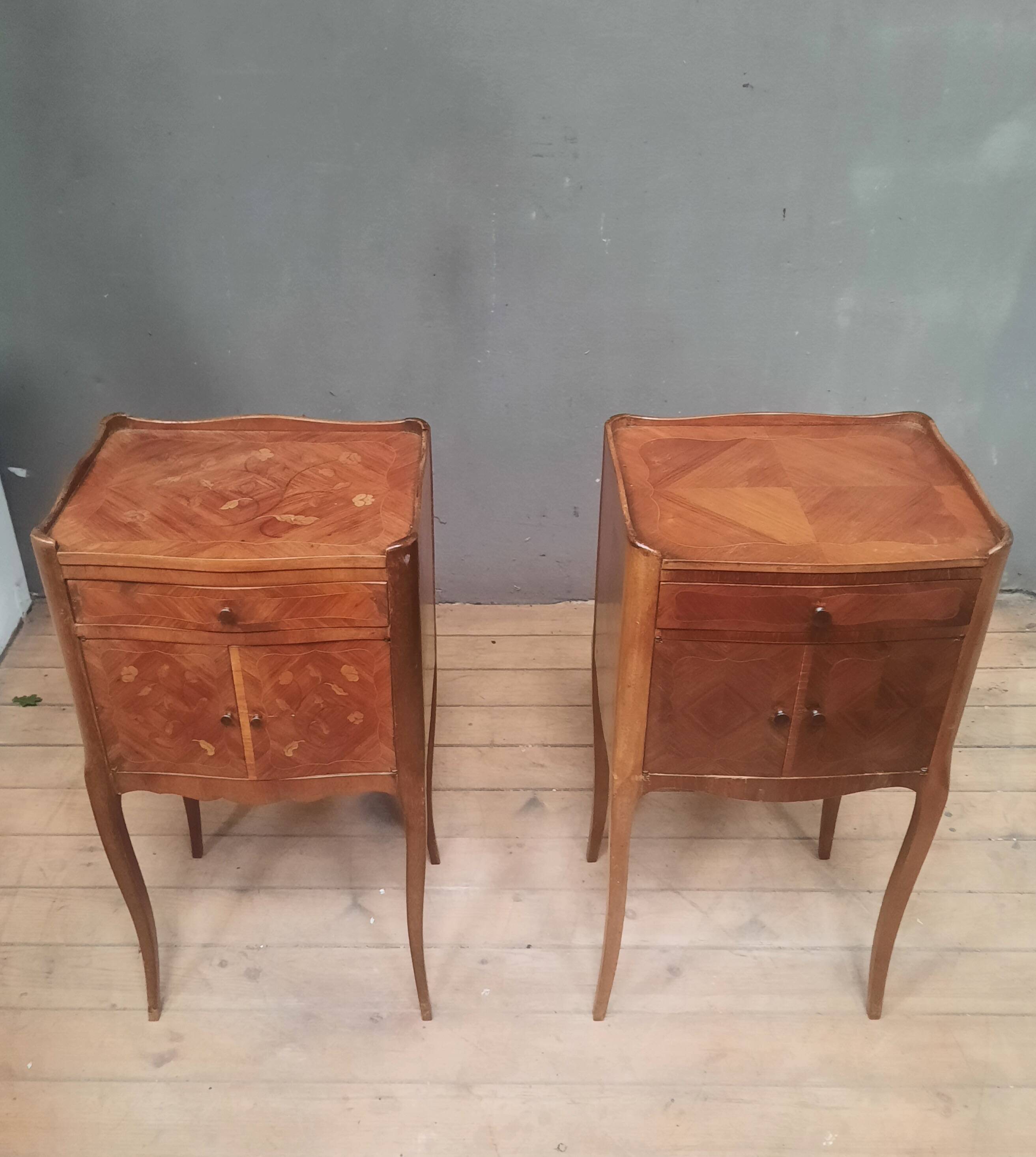 2 bedside tables with Louis XV style marquetry doors