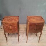 2 bedside tables with Louis XV style marquetry doors
