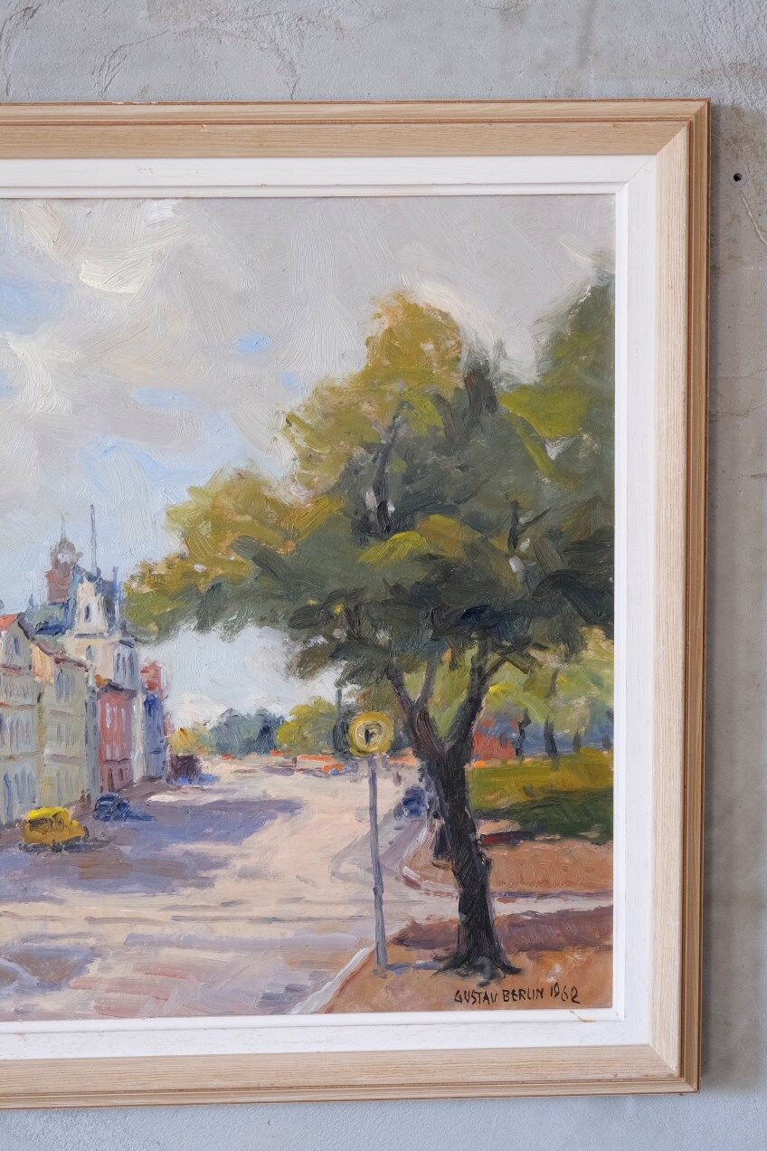 Gustav Berlin, Swedish Modern Landscape, Oil on Panel, 1962, Framed