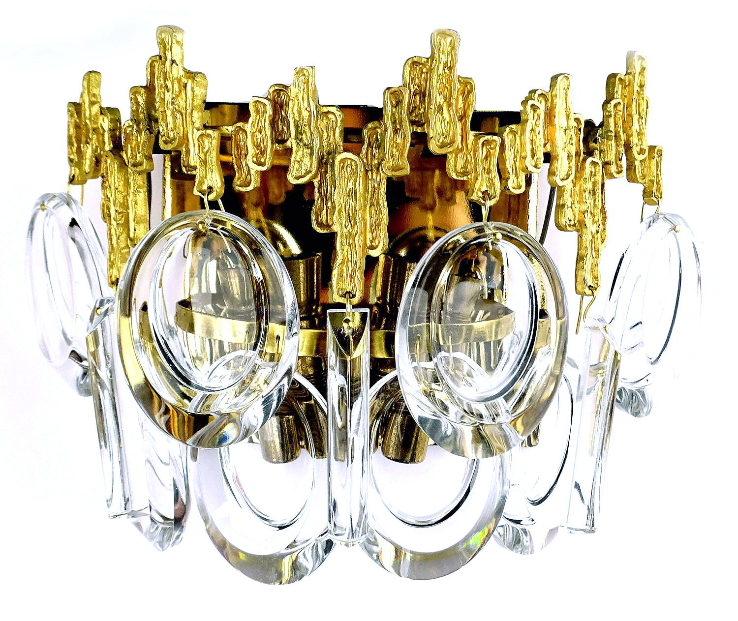 Pair of vintage wall lamps, gold fine gold, crystal, 60s