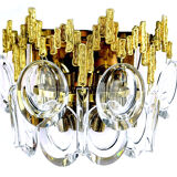 Pair of vintage wall lamps, gold fine gold, crystal, 60s