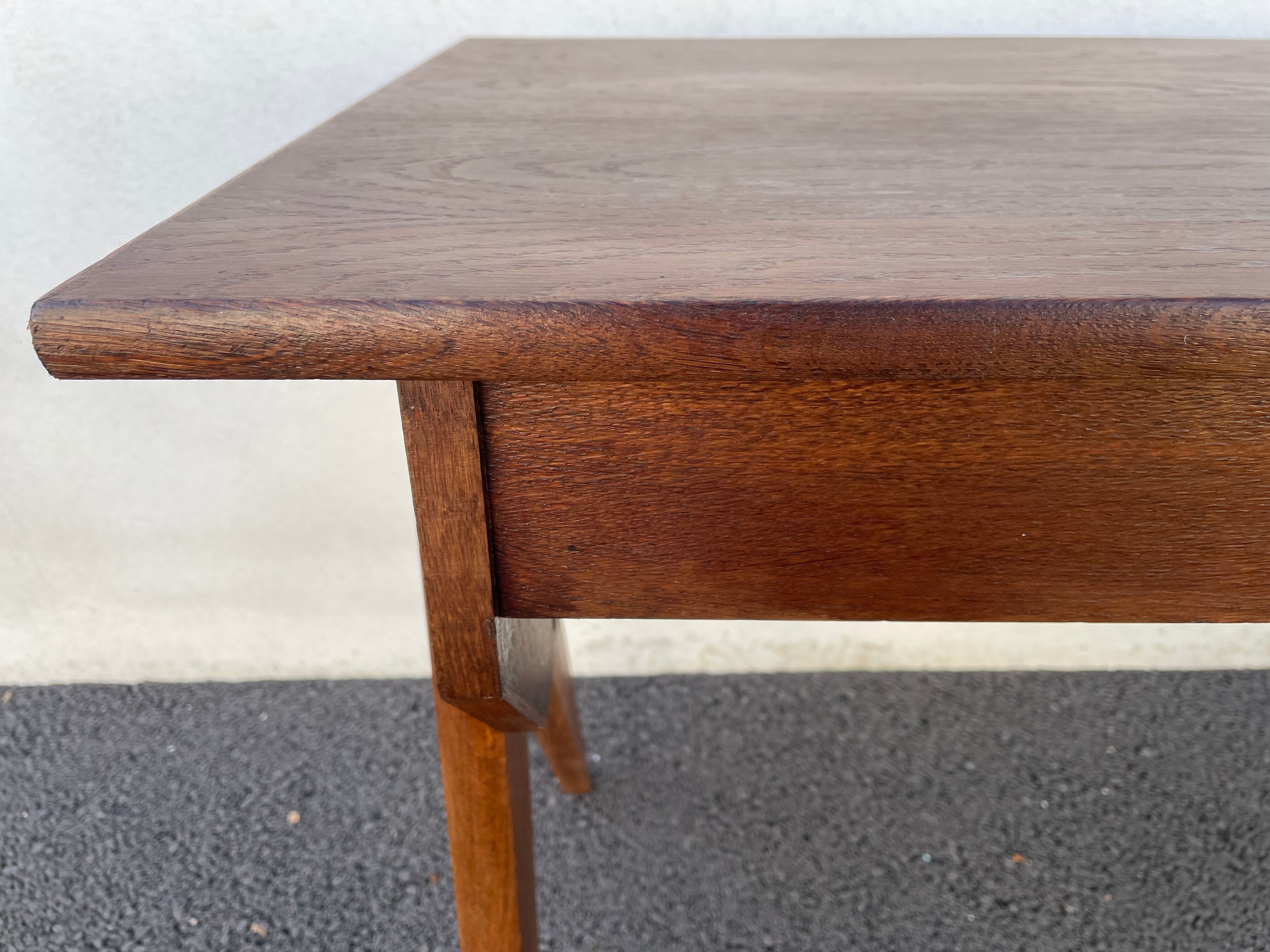 Modernist wooden desk with compass feet 1950