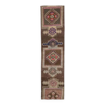 Vintage Turkish Oushak Handmade Wool Cotton Brown Runner Rug 56x235
