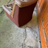 Set of mid-century modern brown leather and fabric chairs, 1960s