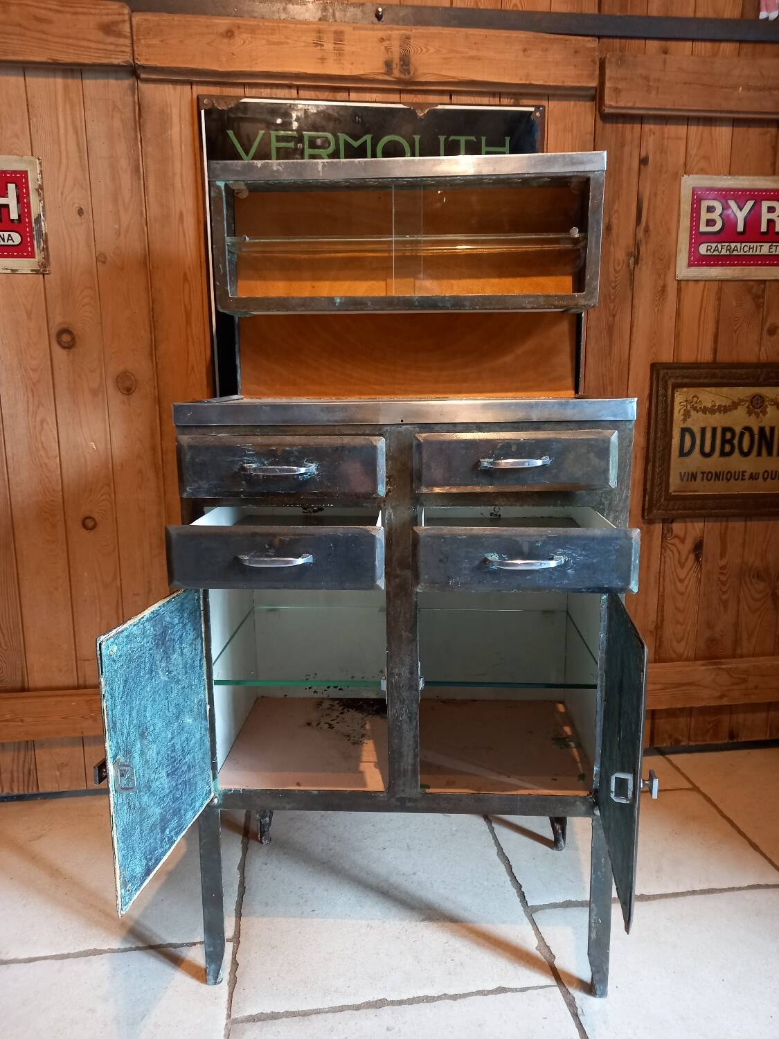 Antique metal medical cabinet