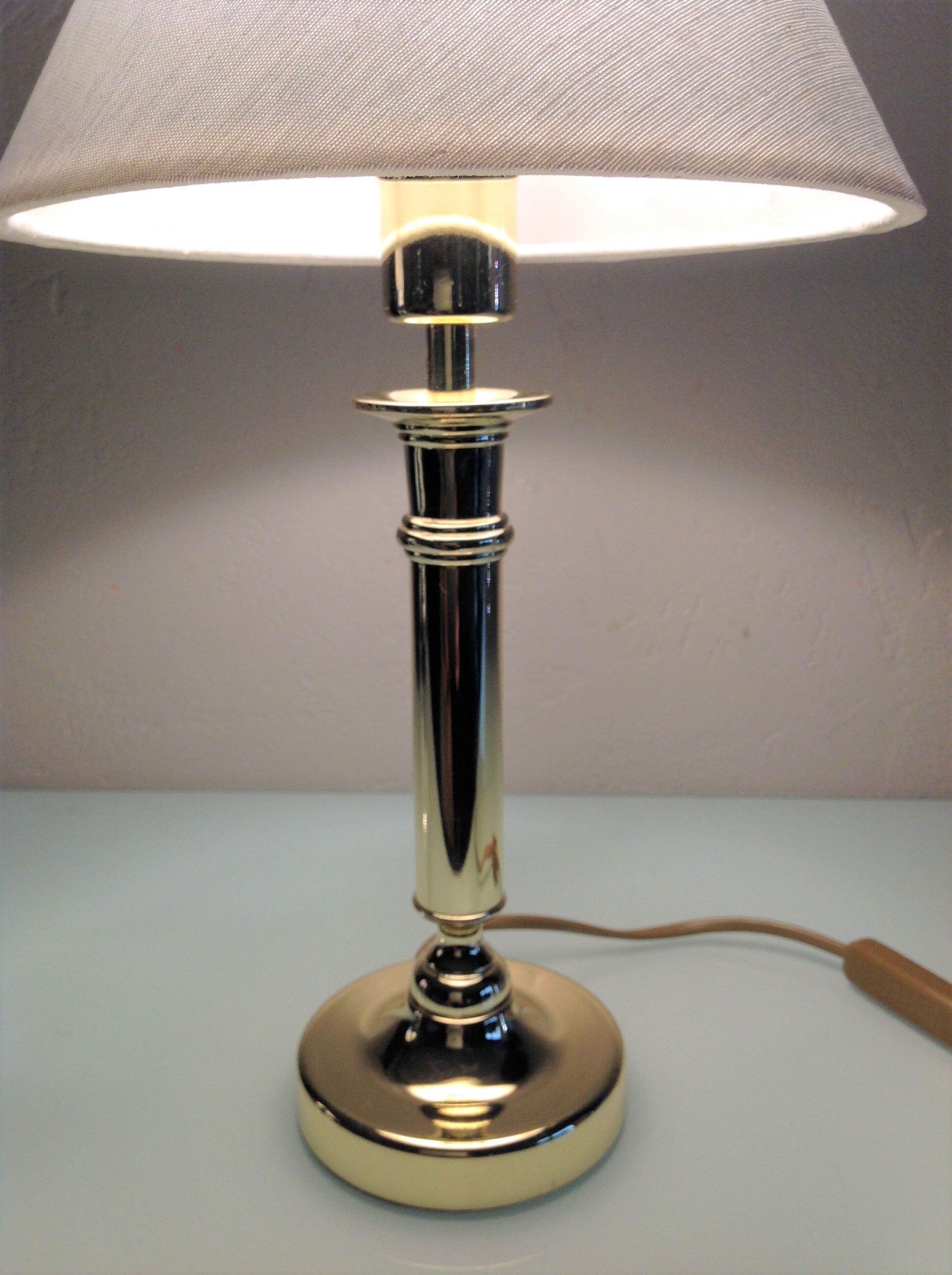 Brass lamp and lampshade fabric ecru / vintage 70s