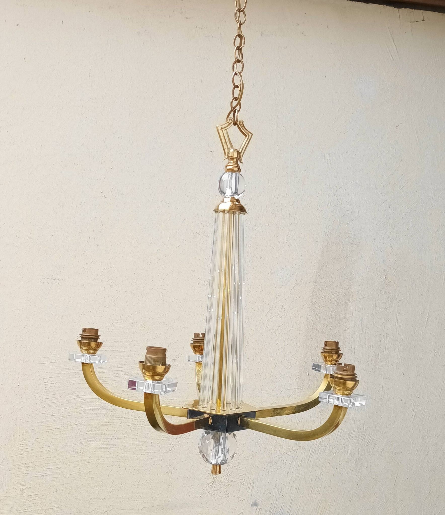 Lustre Art déco attribué à Jacques Adnet , années 50-60