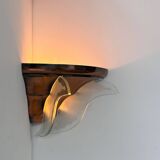 Art deco corner wall light, copper and glass, France 1930