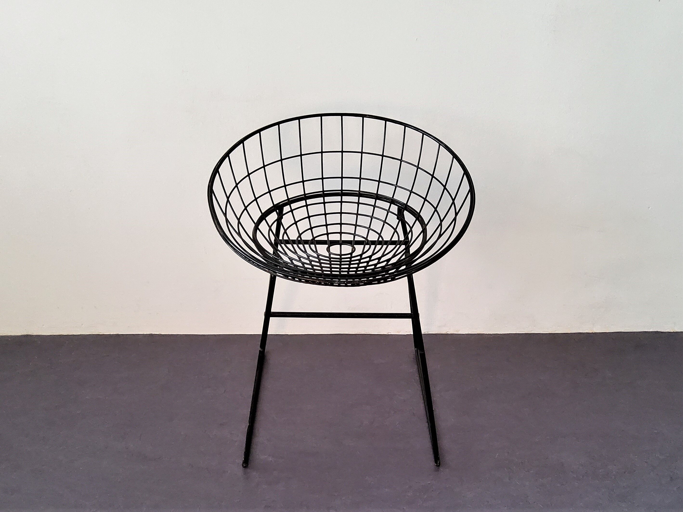 Black KM05 Wire Stool by Cees Braakman & Adriaan Dekker for Pastoe, 1960's