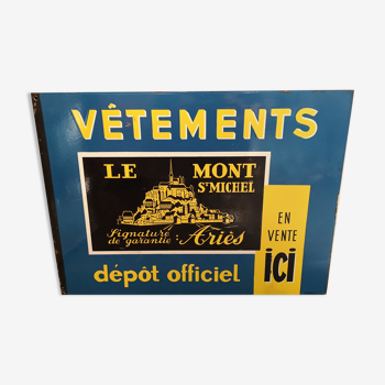 Enseigne vintage métal émaillé bleu jaune mont saint michel magasin de vêtements