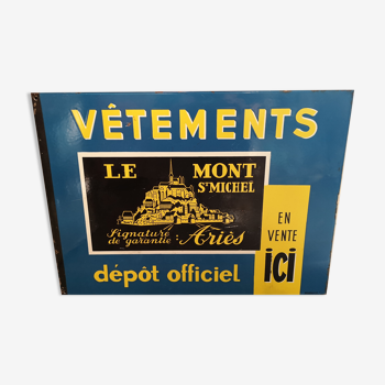 Vintage sign Enamelled metal Blue Yellow Mont Saint Michel Clothing store