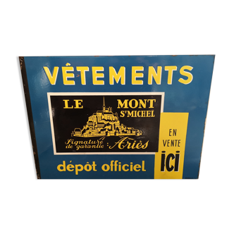 Enseigne vintage métal émaillé bleu jaune mont saint michel magasin de vêtements