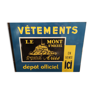 Vintage sign Enamelled metal Blue Yellow Mont Saint Michel Clothing store