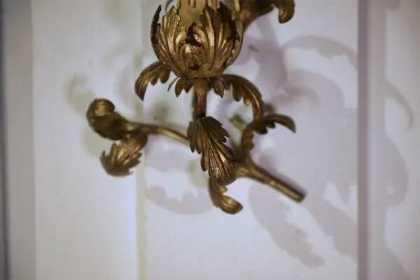 Pair of floral wall sconces in gilt steel, 1960s