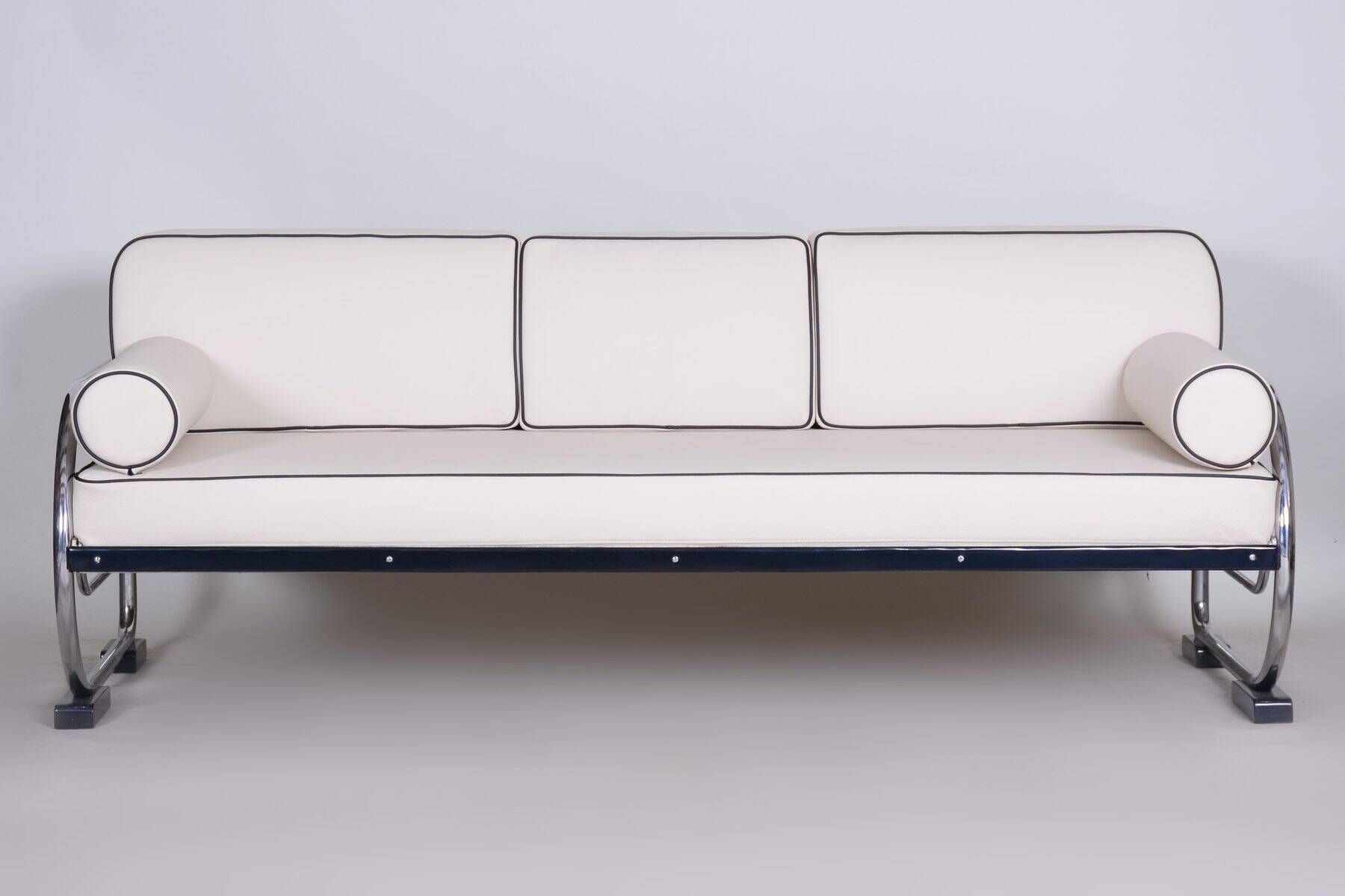 Bauhaus Sofa in Chrome, Steel, Leather by R. Slezák for Slezak Factories, Czech, 1930s