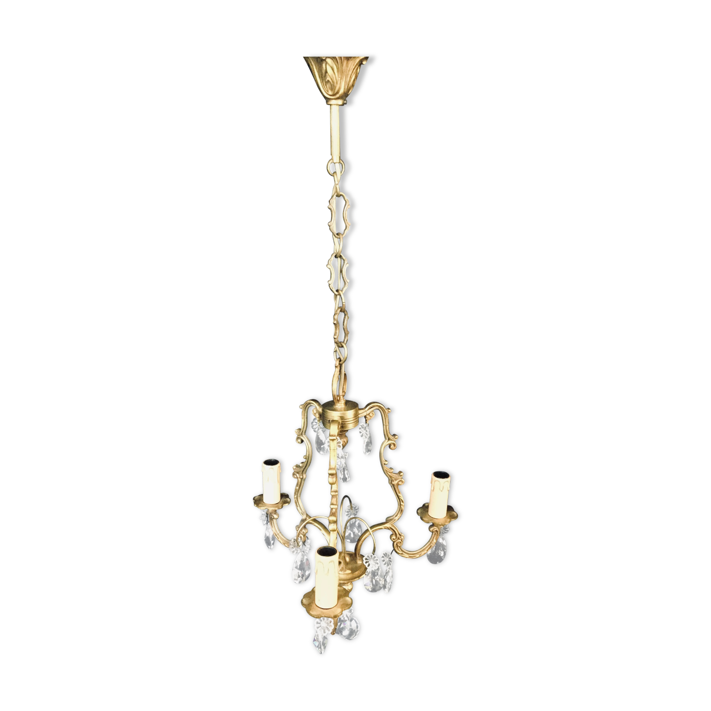 Bronze and crystal 3 light cage chandelier
