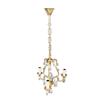 Bronze and crystal 3 light cage chandelier