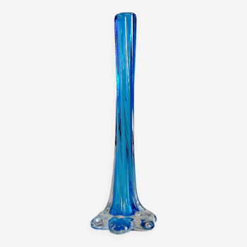 Blue twisted glass soliflore vase