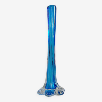 Vase soliflore verre torsadé bleu