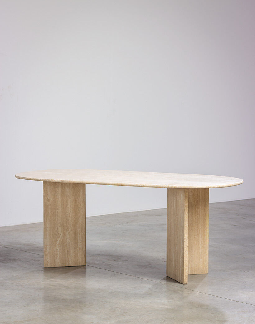 1970 oval architectural travertine dining table