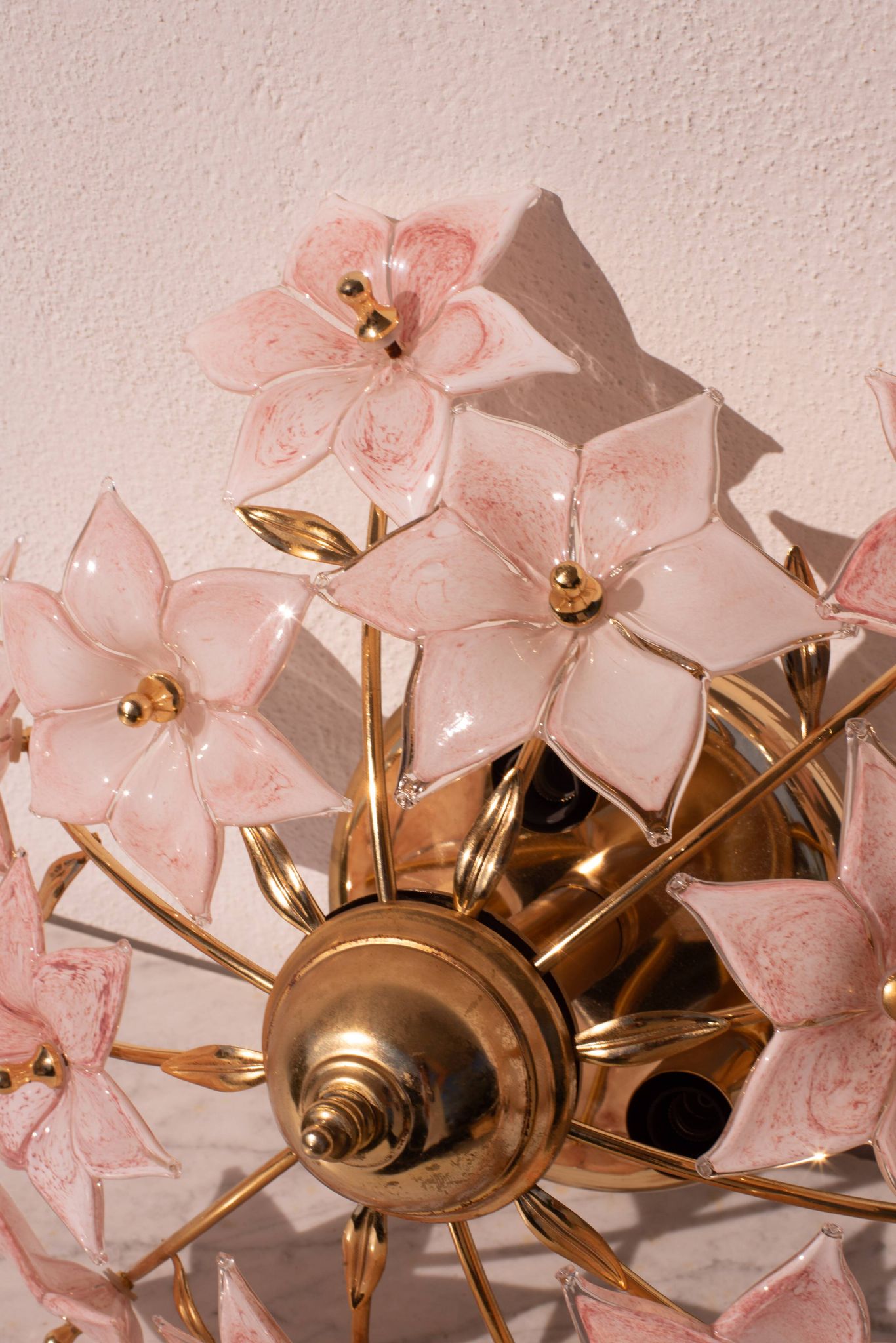 Plafonnier Murano fleurs rose, 1970