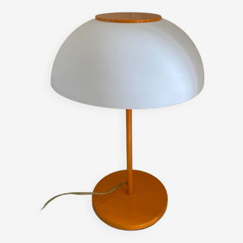 Vintage mushroom lamp in orange lacquered metal and white plastic