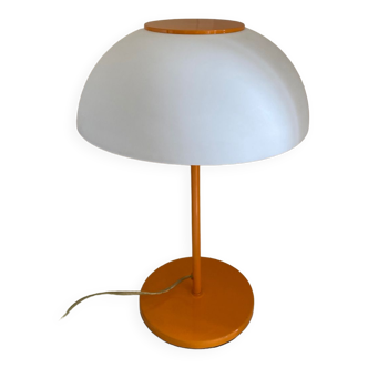 Lampe champignon vintage métal laqué orange et plastique blanc