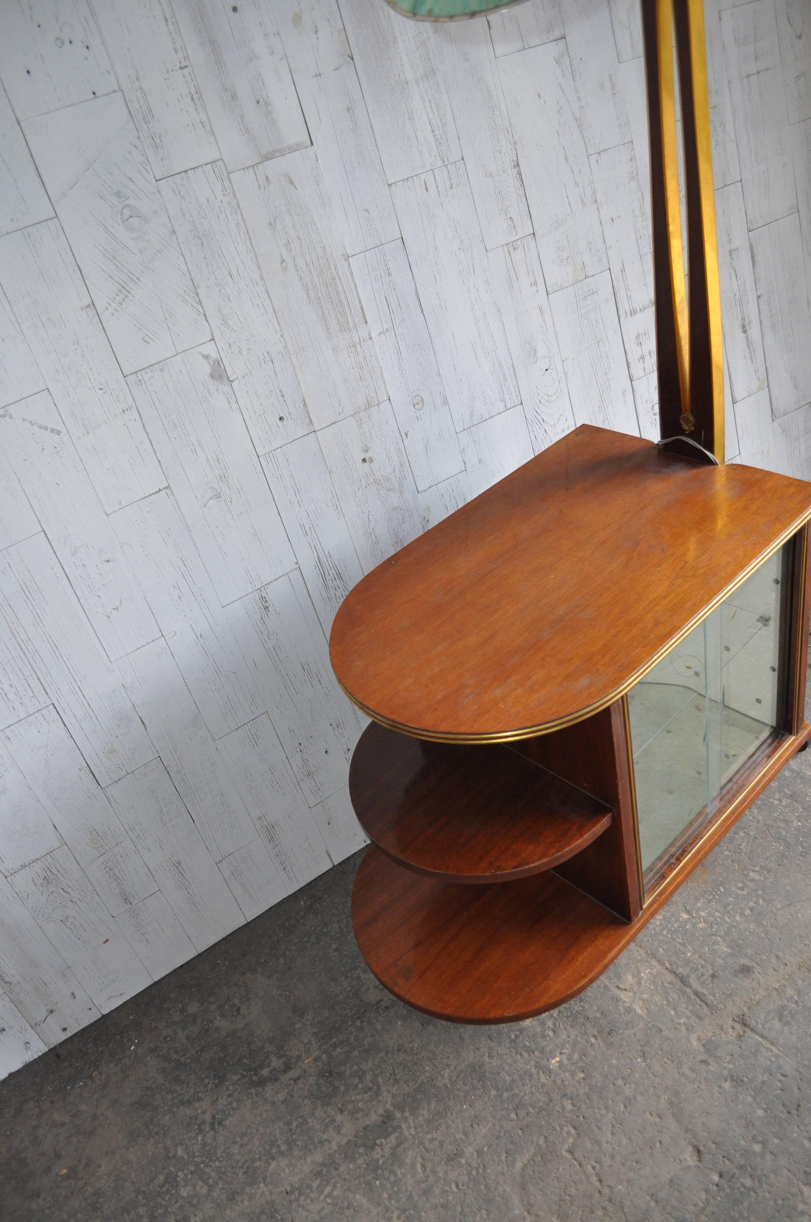 Art deco 1950 s walnut drinks bar cocktail liquor cabinet with lamp stand