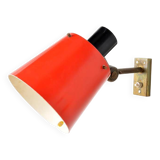 Old and rare Stilnovo wall light, red and black lacquered metal and brass With period label